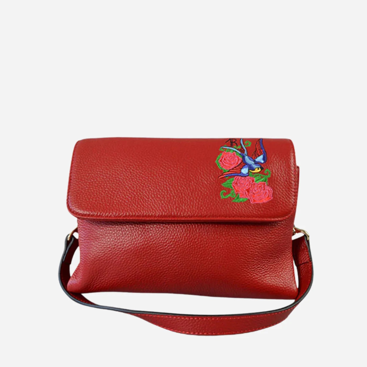 NAMBUCCA – Red Leather Crossbody with Addison Road Embroidery - BeltNBags