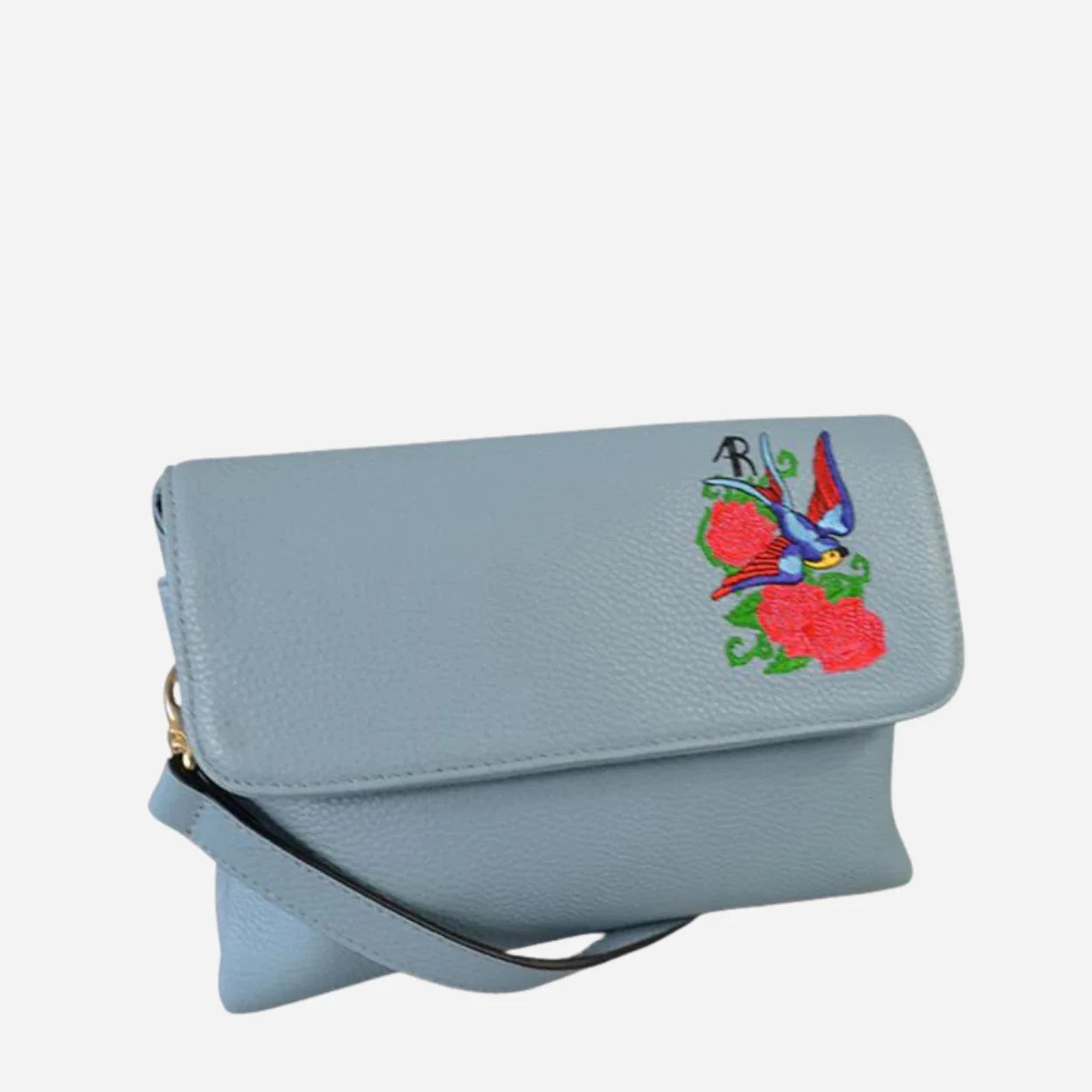 NAMBUCCA – Embroidered Blue Leather Crossbody Bag