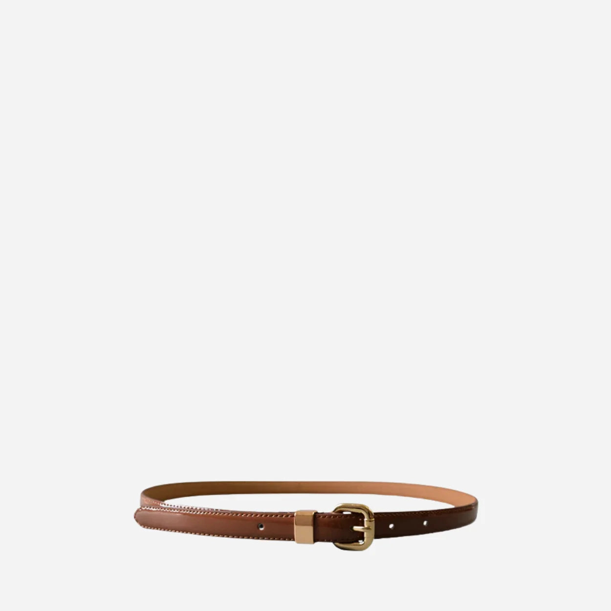 Queens Park - Tan Brown Patent Leather Skinny Belt with Gold Buckle