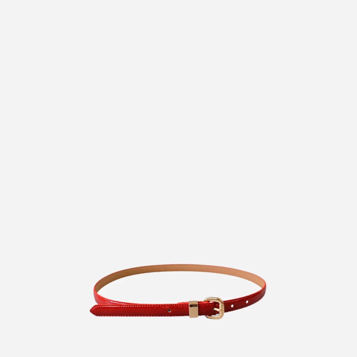 QUEENS PARK - Patent Genuine Leather Red Skinny Belt Gold Buckle