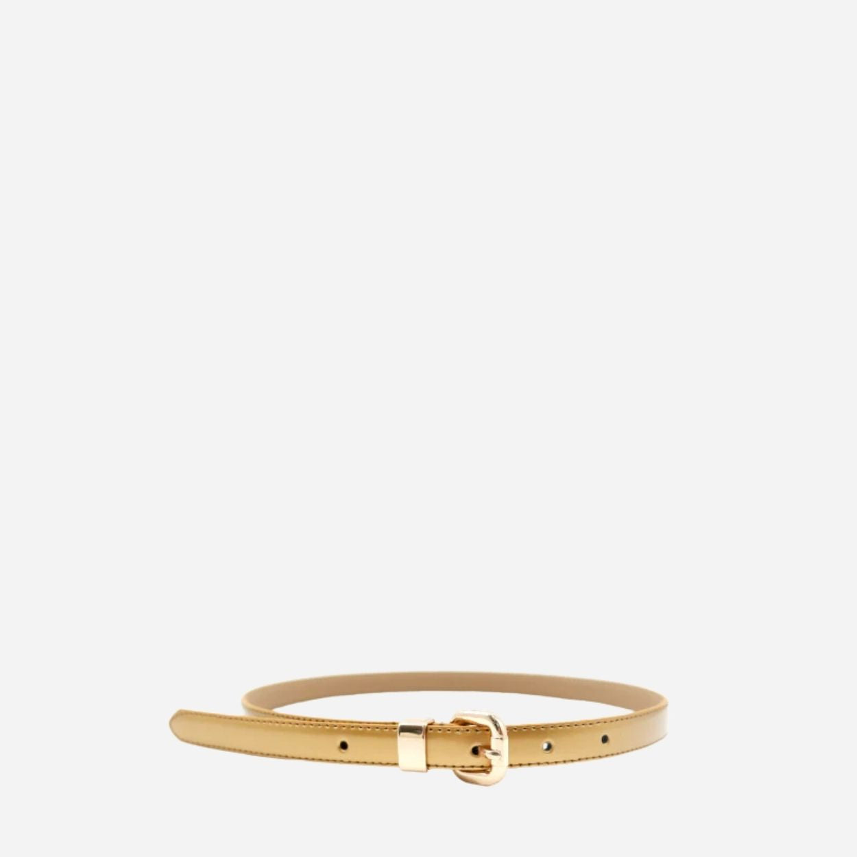Queens Park - Womens Skinny Gold Patent Leather Belt with Gold Buckle