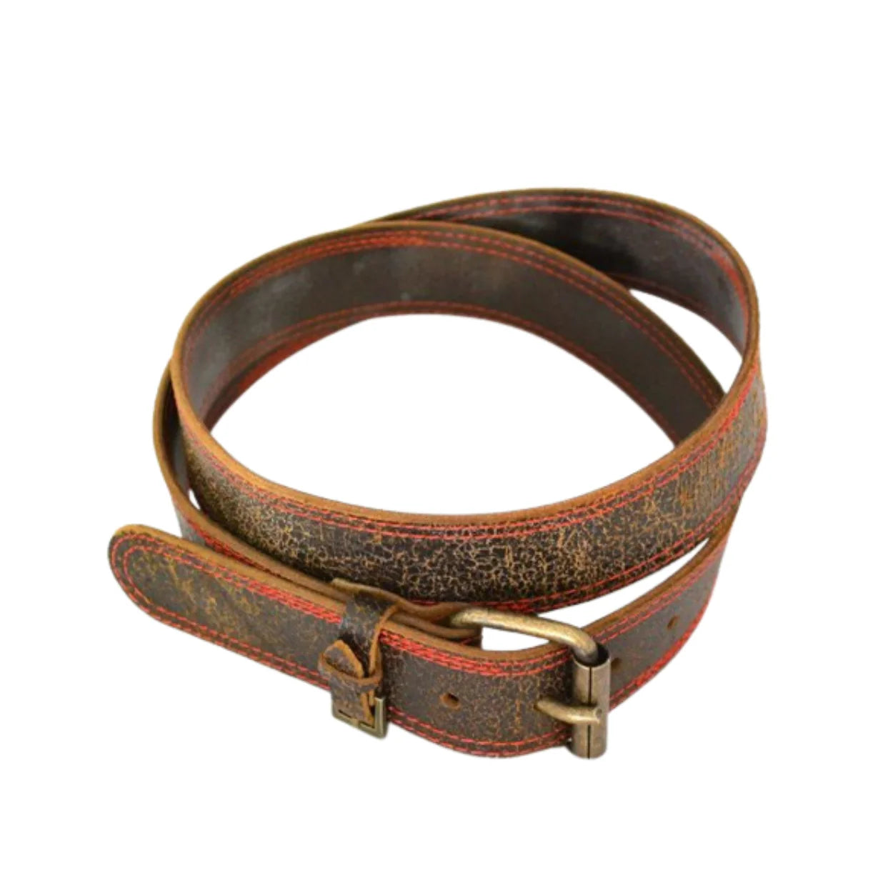 RILEY - Mens Dark Brown and Red Leather Belt - BeltNBags