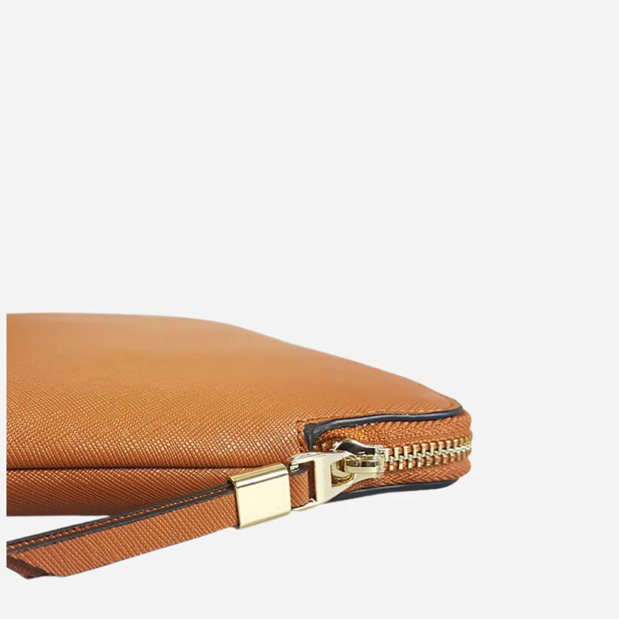 SORRENTO - Cognac Structured Saffiano Clutch - BeltNBags