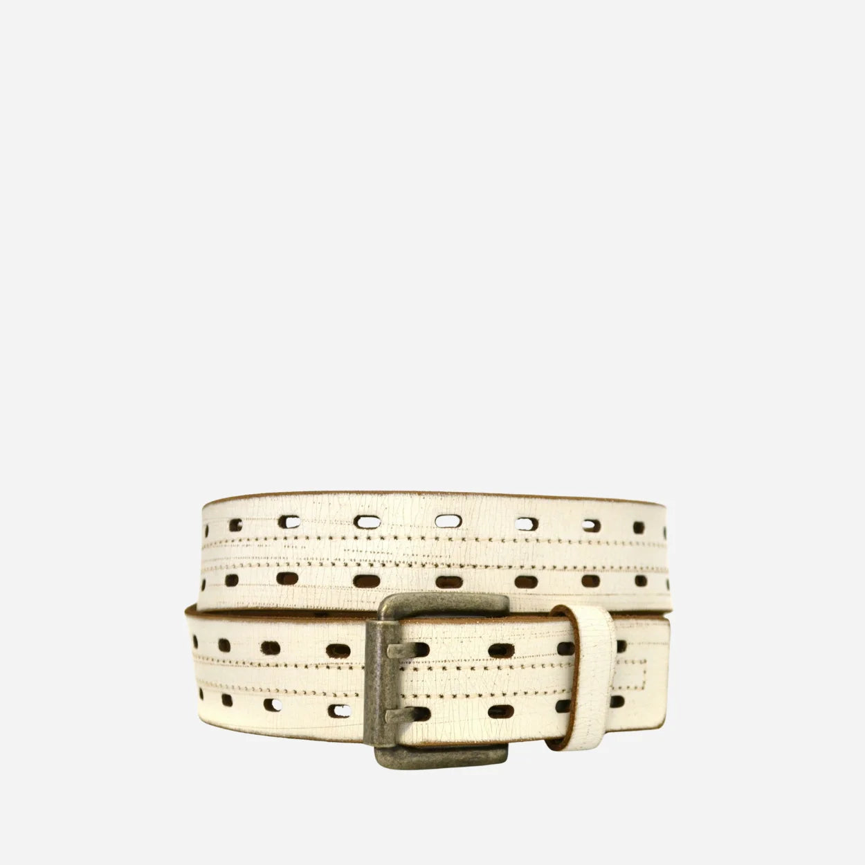 WADE - Mens Distressed Cream & Sand Leather Belt - BeltNBags