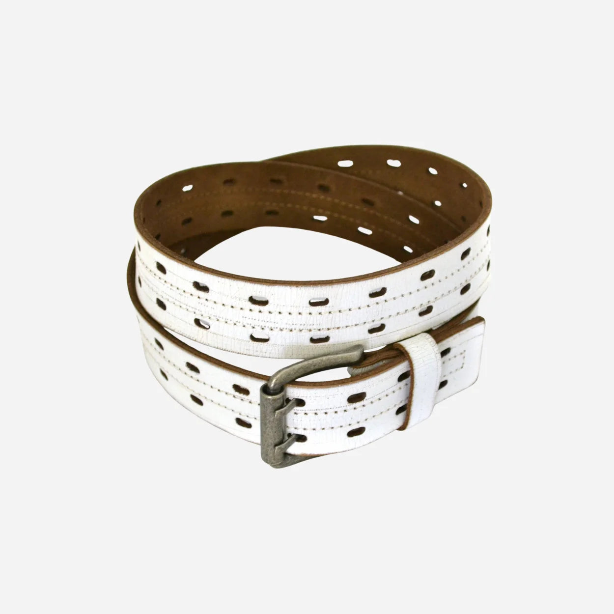 WADE - Mens Distressed Cream & Sand Leather Belt - BeltNBags