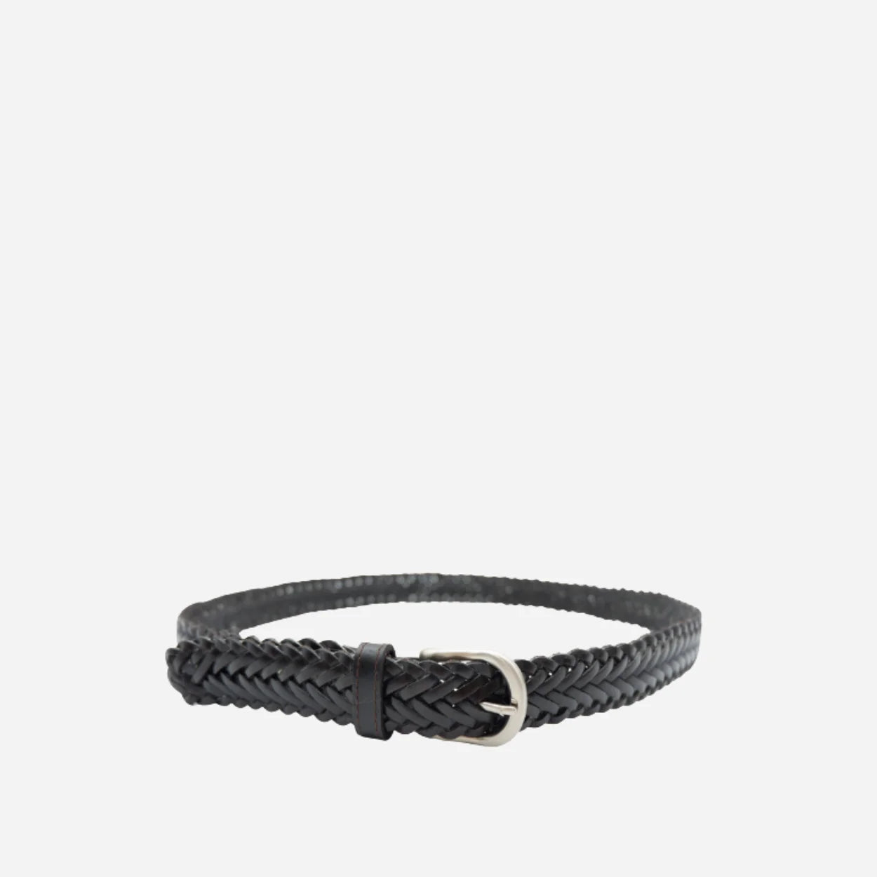 ZAREH - Womens Dark Brown Plaited Leather Belt with Silver Buckle - BeltNBags
