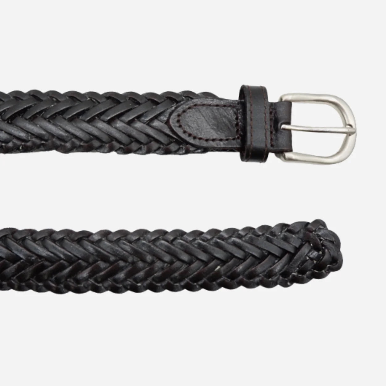 ZAREH - Womens Dark Brown Plaited Leather Belt with Silver Buckle - BeltNBags