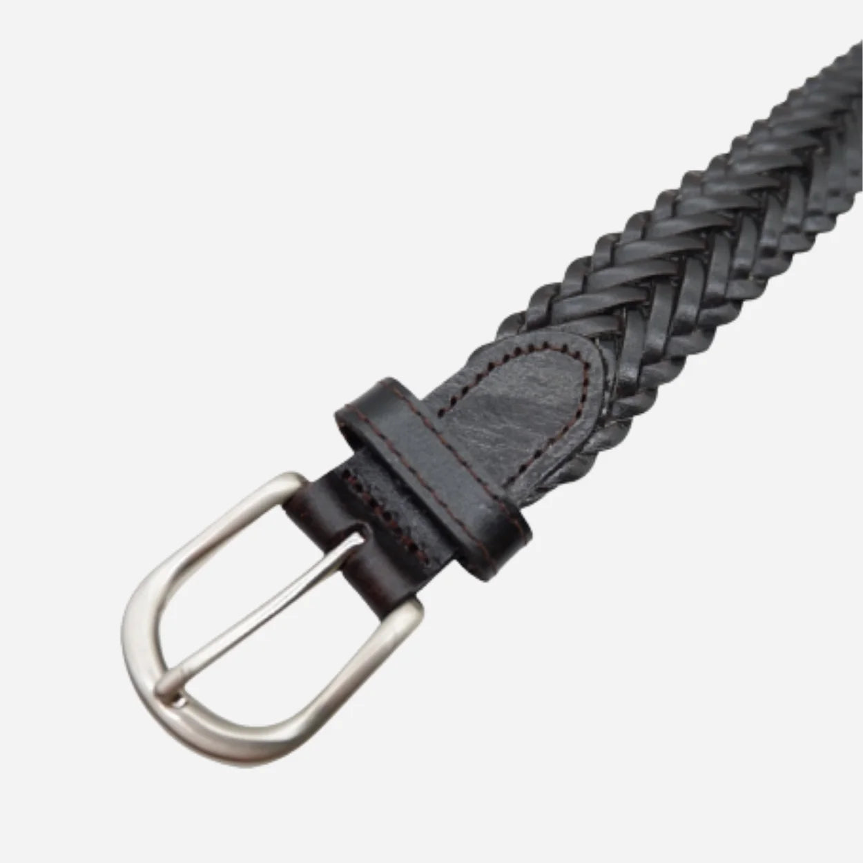 ZAREH - Womens Dark Brown Plaited Leather Belt with Silver Buckle - BeltNBags