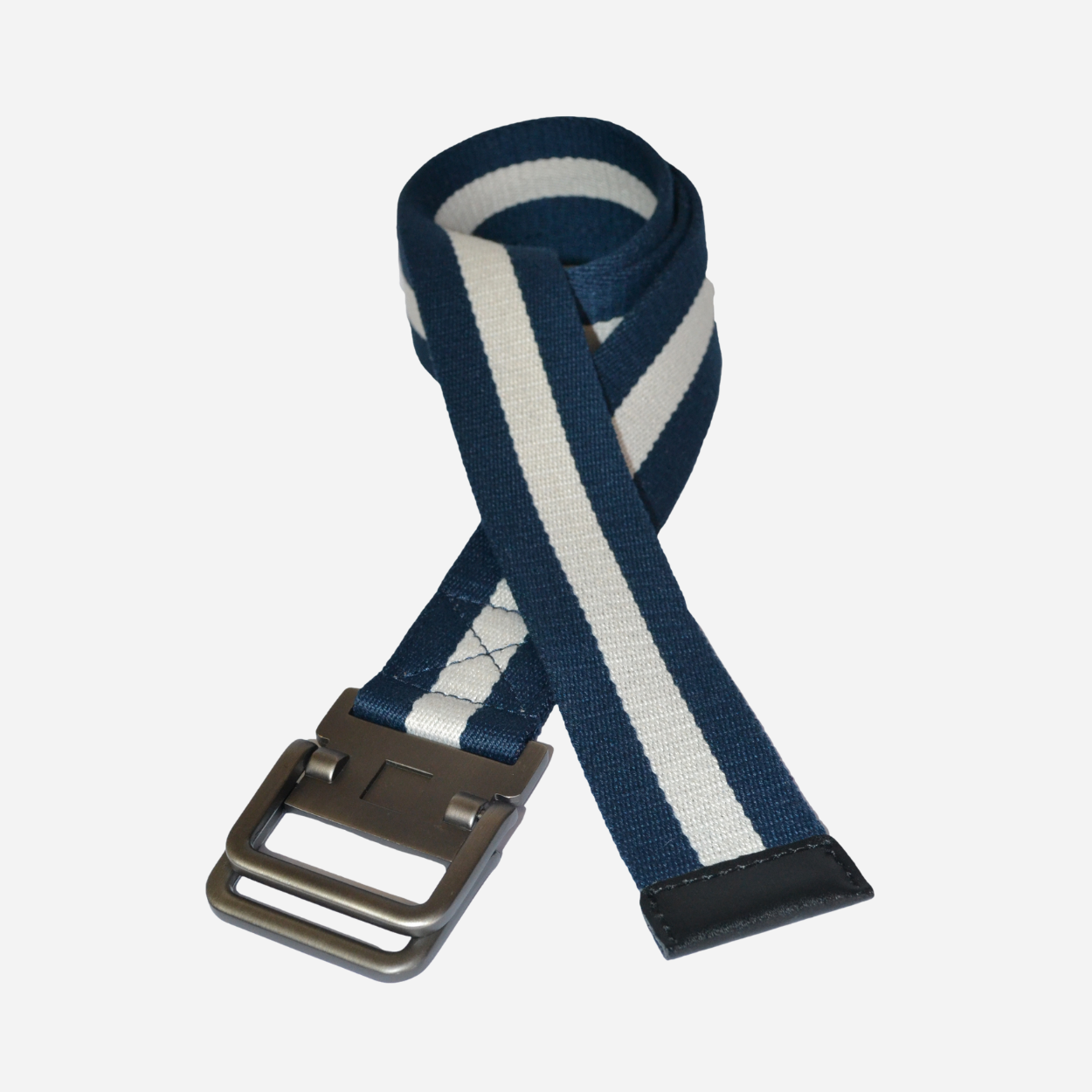 ZEUS - Mens Navy and White Cotton Canvas Webbing Belt with Slide Through Buckle