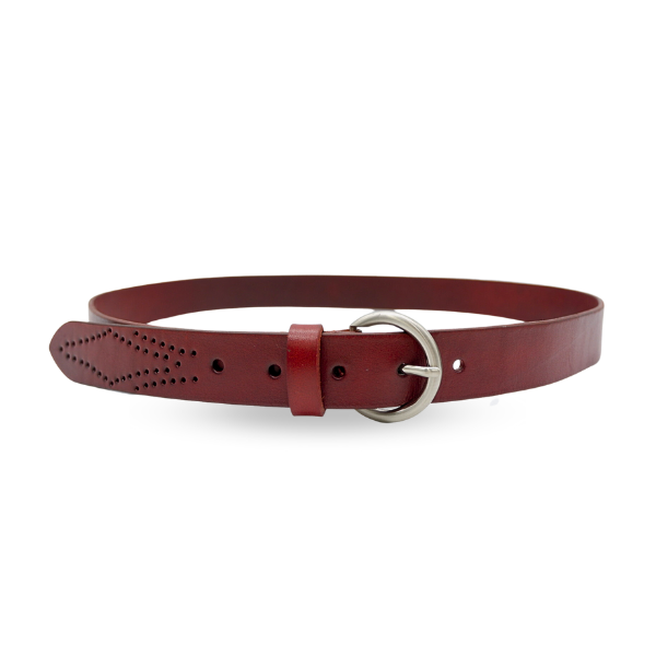 ESPERANCE Women's Burgundy Leather Belt Silver Buckle