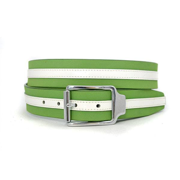 BANNAY - Unisex Green & White Leather Belt - CLEARANCE  - Belt N Bags