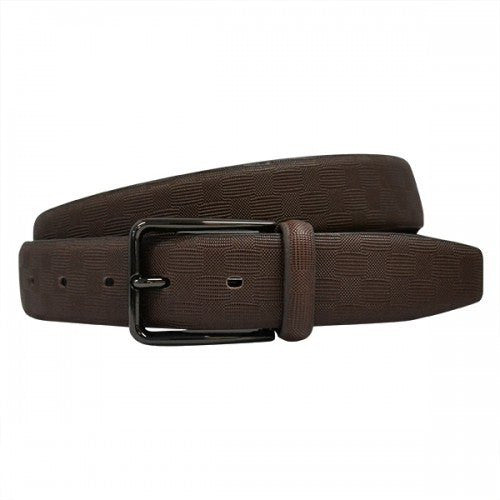 EMMANUEL - Mens Brown Leather Dress Belt with Bronze Buckle  - Belt N Bags