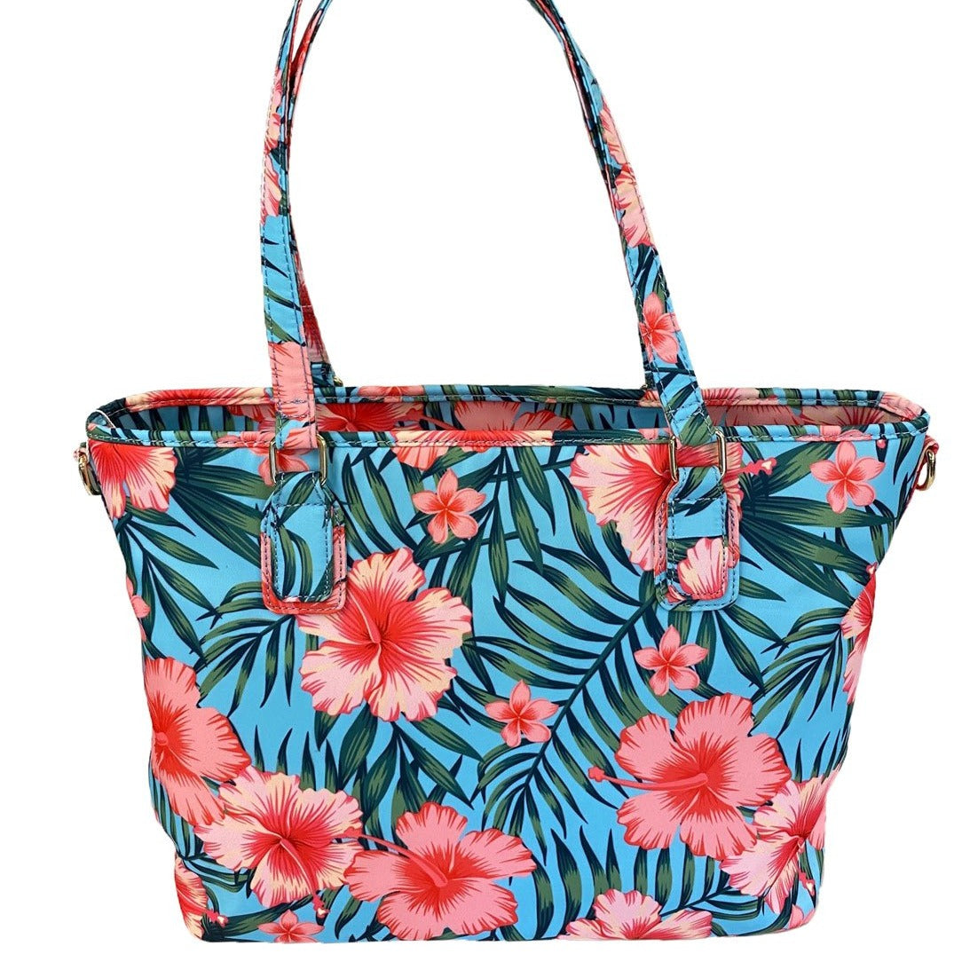 CALOUNDRA - Women's Pink and Blue Flower Tote Bag freeshipping - BeltNBags