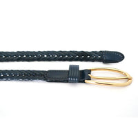 INGRID - Skinny Women's Navy Plaited Genuine Leather Belt with Gold Buckle  - Belt N Bags