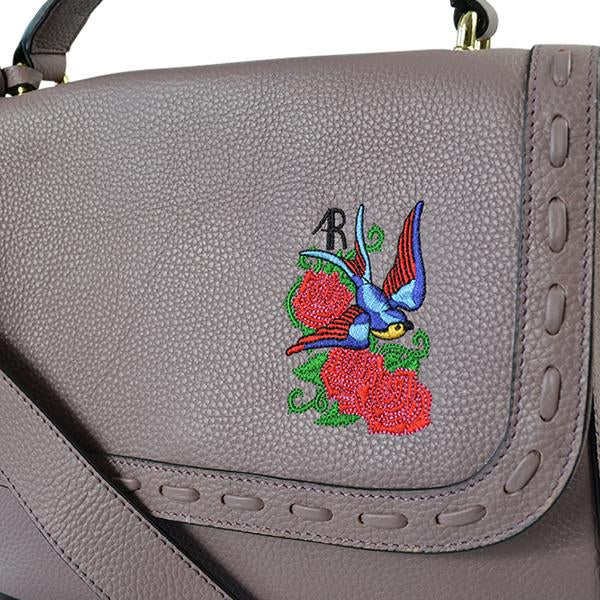 YAMBA- Addison Road Embroidered Lilac Pebbled Leather Structured Bag - CLEARANCE  - Belt N Bags