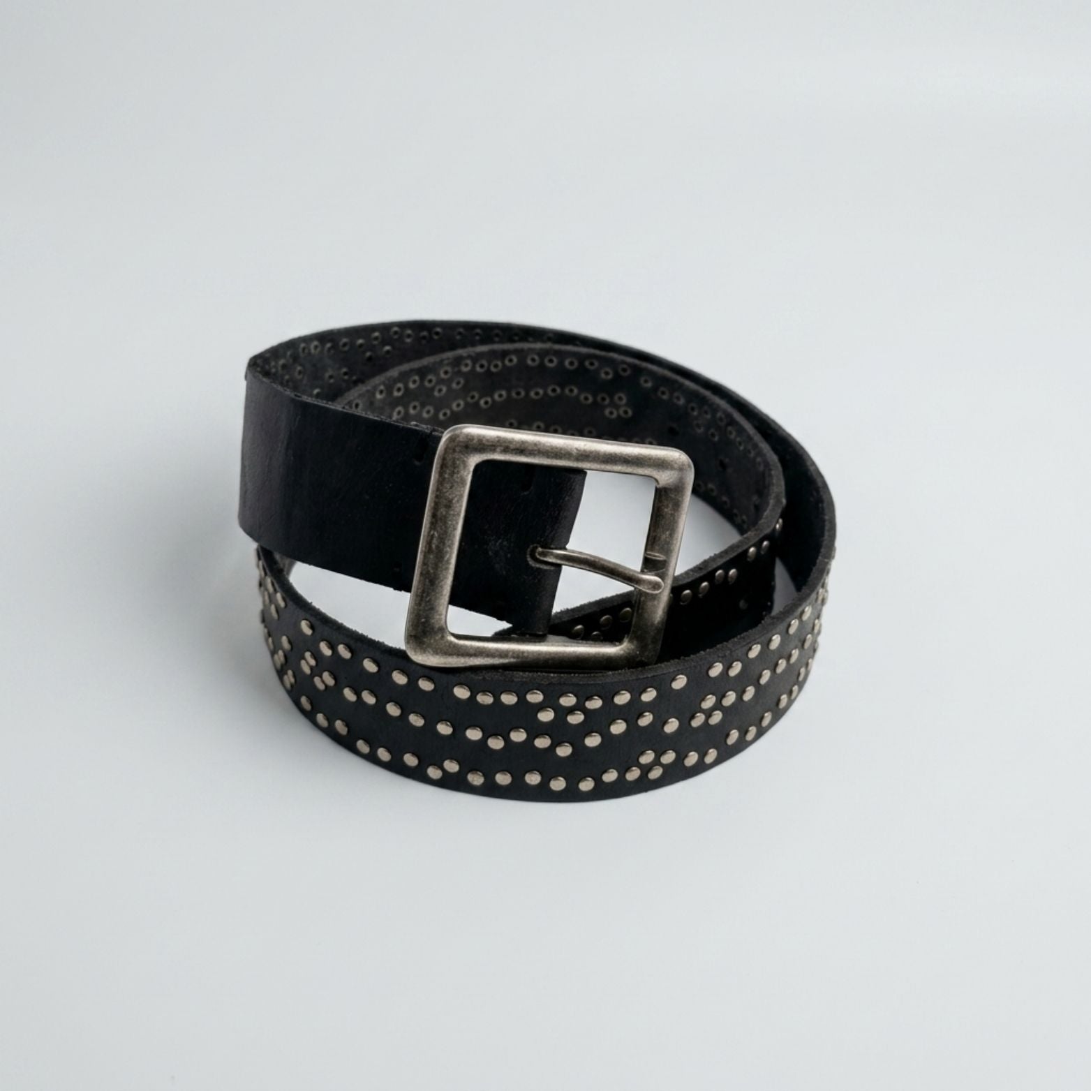 Dalton Studded Leather Belt with Square Buckle
