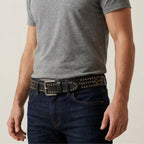 Dalton Studded Leather Belt with Square Buckle