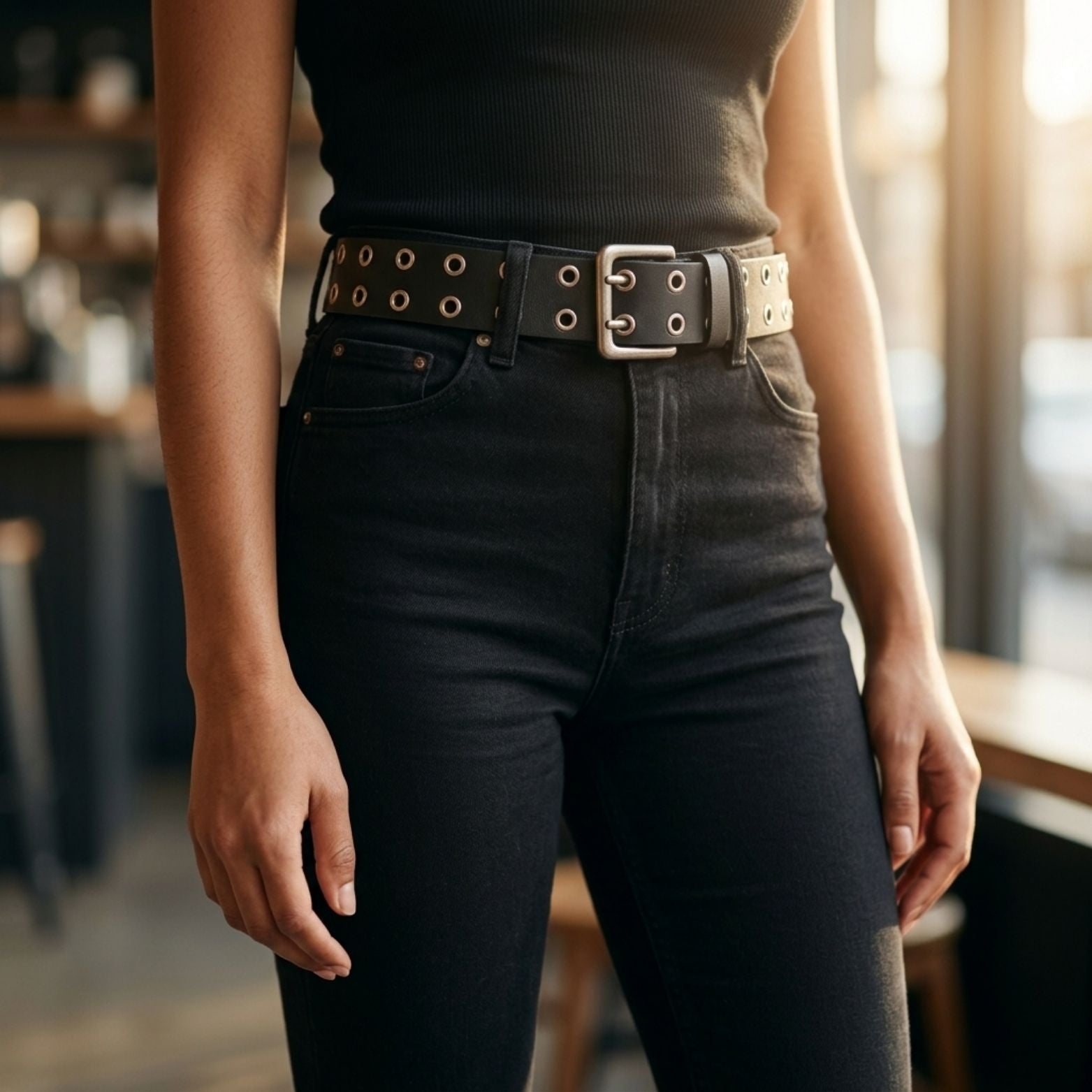 Ranger Double Grommet Leather Belt for Unisex