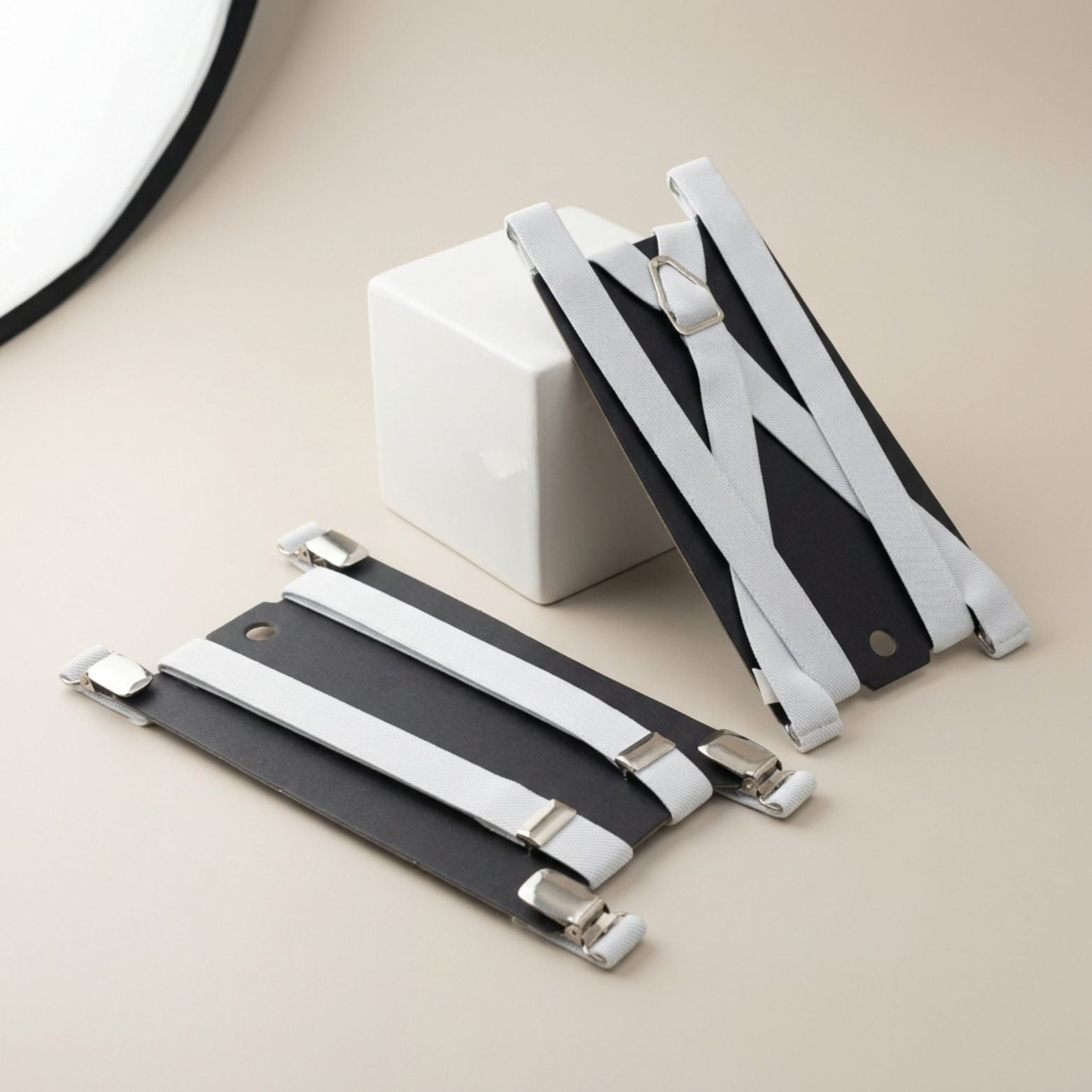HUXLEY - Navy & White Clip-On Braces Twin Pack B1G1
