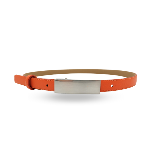 KIMBERLY Womens Orange Genuine Leather Belt with Silver Buckle