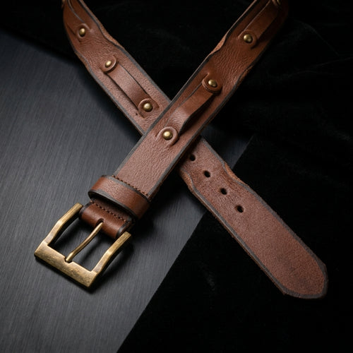 BRODERICK - Men's Brown Studded Leather Belt