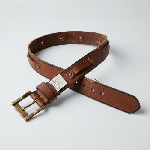 BRODERICK - Men's Brown Studded Leather Belt