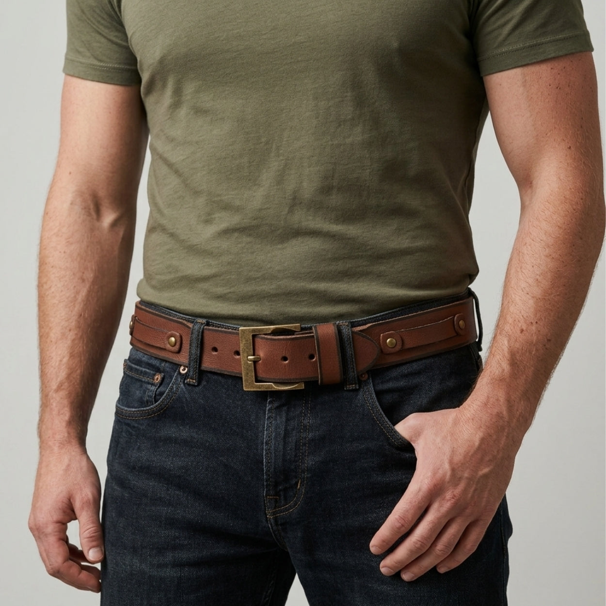 BRODERICK - Men's Brown Studded Leather Belt