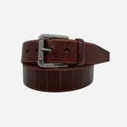AARON - Mens Brown Genuine Leather Belt with Antique Silver Buckle - BeltNBags
