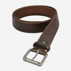 AARON - Mens Brown Genuine Leather Belt with Antique Silver Buckle - BeltNBags