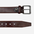 AARON - Mens Brown Genuine Leather Belt with Antique Silver Buckle - BeltNBags
