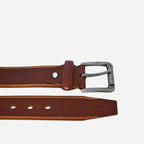 AARON - Mens Tan Genuine Leather Belt with Antique Silver Buckle - BeltNBags
