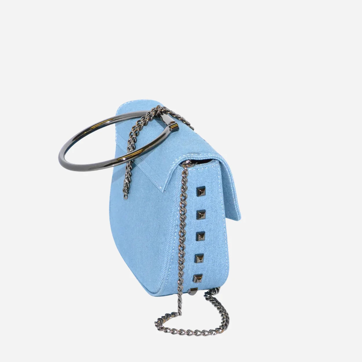 ABERMAIN - Denim Chain Ring Clutch Bag With Embroidery - BeltNBags