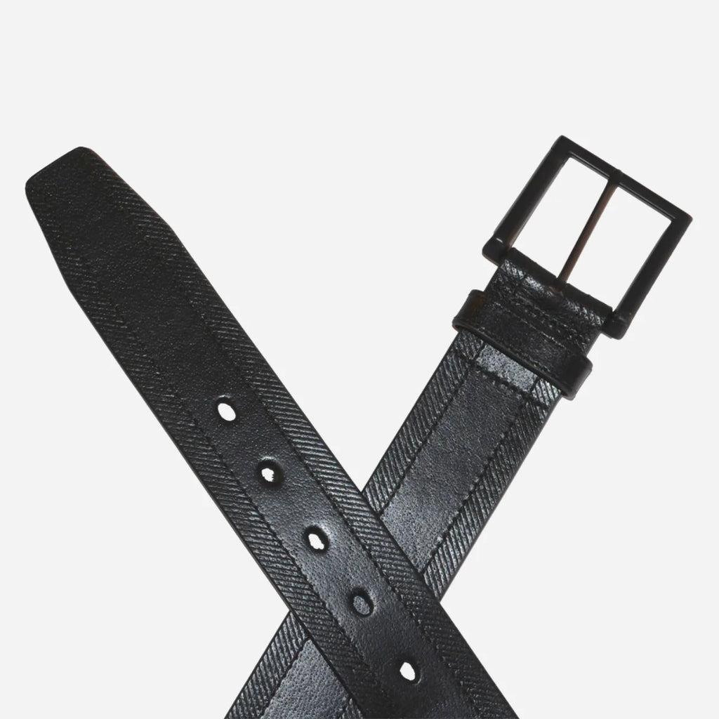 ADAM - Mens Black Genuine Leather Belt with Black Pin Buckle