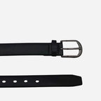 AIDEN - Men's Black Genuine Leather Belt with Black Polished Pin Buckle