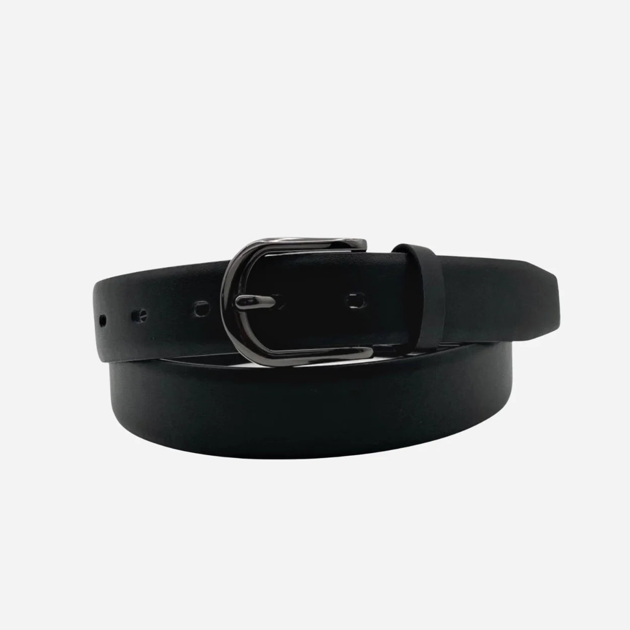 AIDEN - Men's Black Genuine Leather Belt with Black Polished Pin Buckle