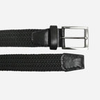 ALEC - Mens Cotton Woven Black Elastic Stretch Belt with Silver Buckle - BeltNBags