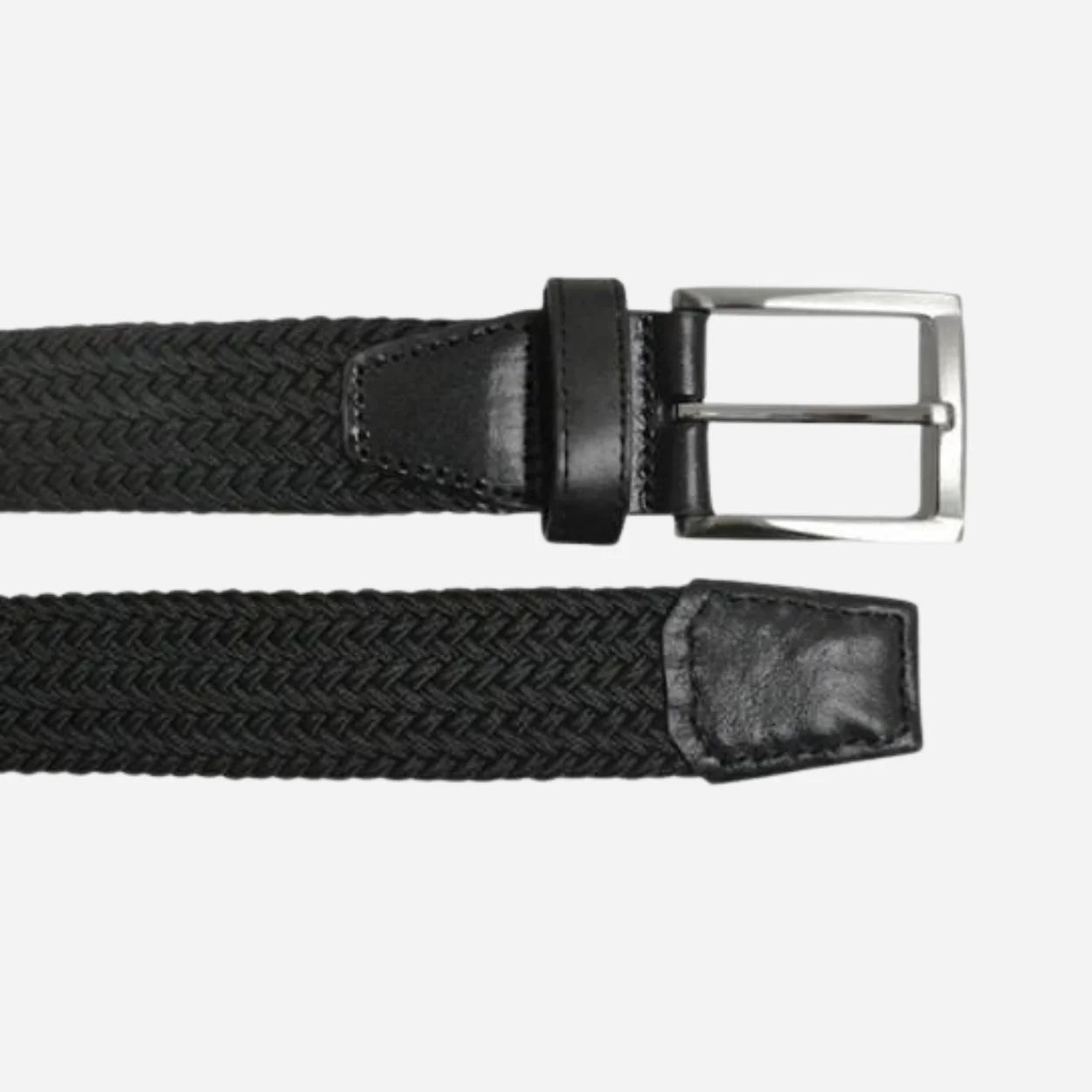 ALEC - Mens Cotton Woven Black Elastic Stretch Belt with Silver Buckle
