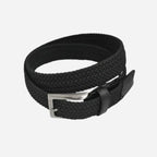 ALEC - Mens Cotton Woven Black Elastic Stretch Belt with Silver Buckle - BeltNBags