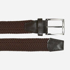 ALEC - Mens Woven Brown Elastic Stretch Belt with Silver Buckle - BeltNBags