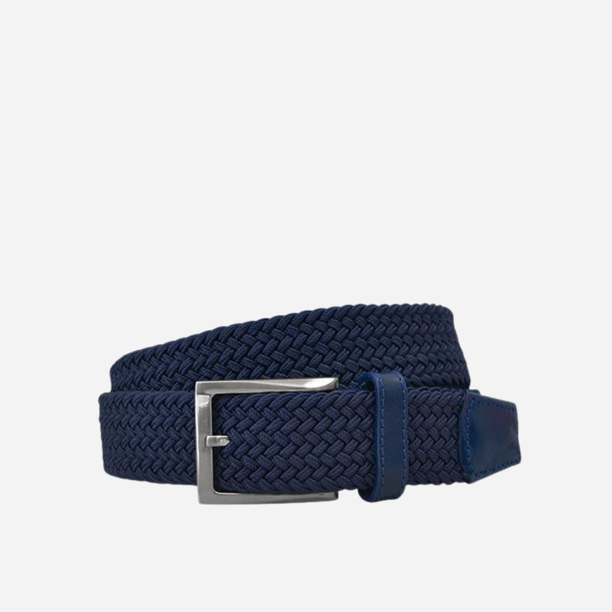 ALEC - Mens Woven Navy Blue Elastic Stretch Belt with Silver Buckle