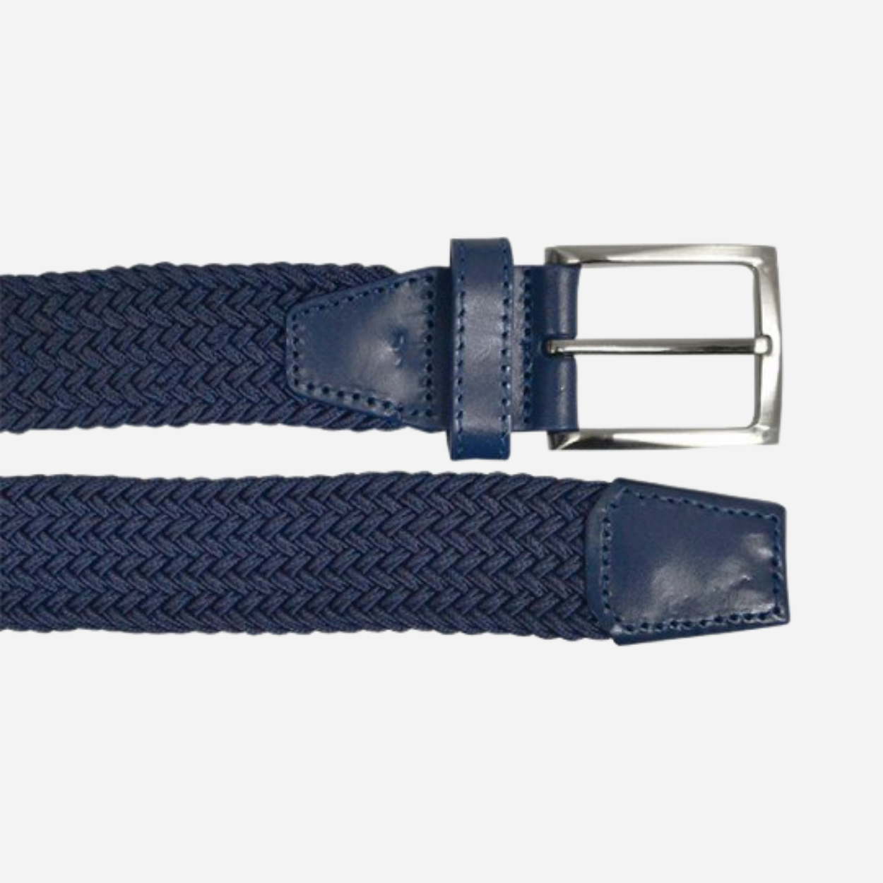 ALEC - Mens Woven Navy Blue Elastic Stretch Belt with Silver Buckle