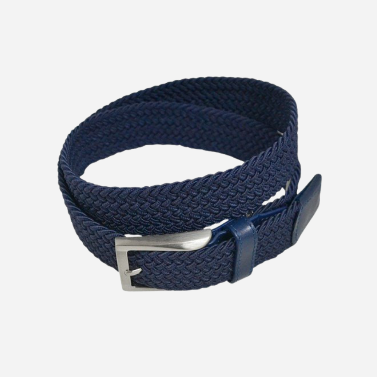 ALEC - Mens Woven Navy Blue Elastic Stretch Belt with Silver Buckle