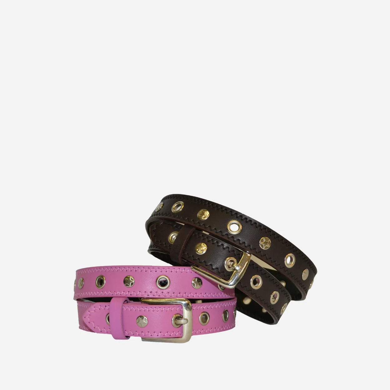 AMARA - Girls Pink and Brown Eyelet Skinny Belt Combo Pack