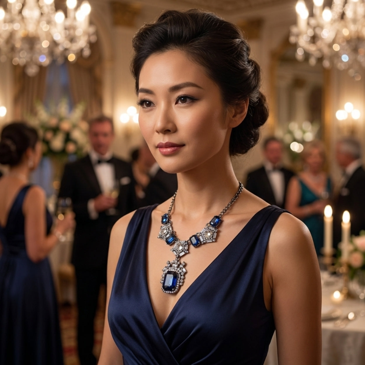 ASTRA Sapphire Drop Statement Necklace For Women