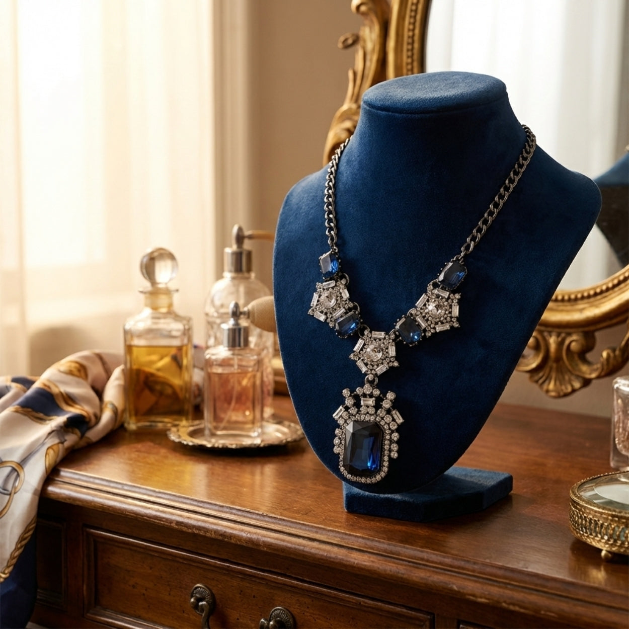 ASTRA Sapphire Drop Statement Necklace For Women