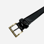 AURORA - Womens Black Genuine Leather Patent Belt with Brass Buckle