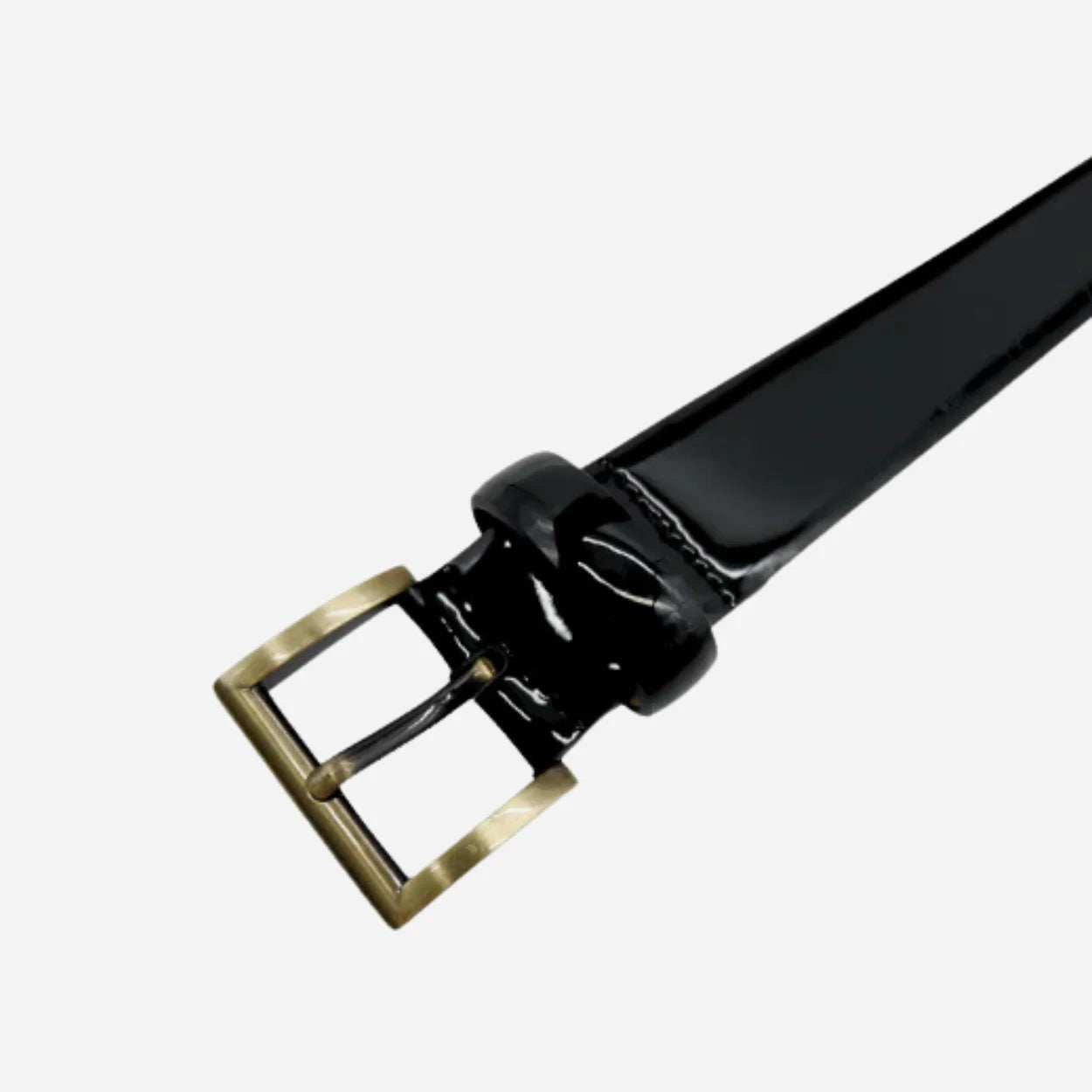 AURORA - Womens Black Genuine Leather Patent Belt with Brass Buckle