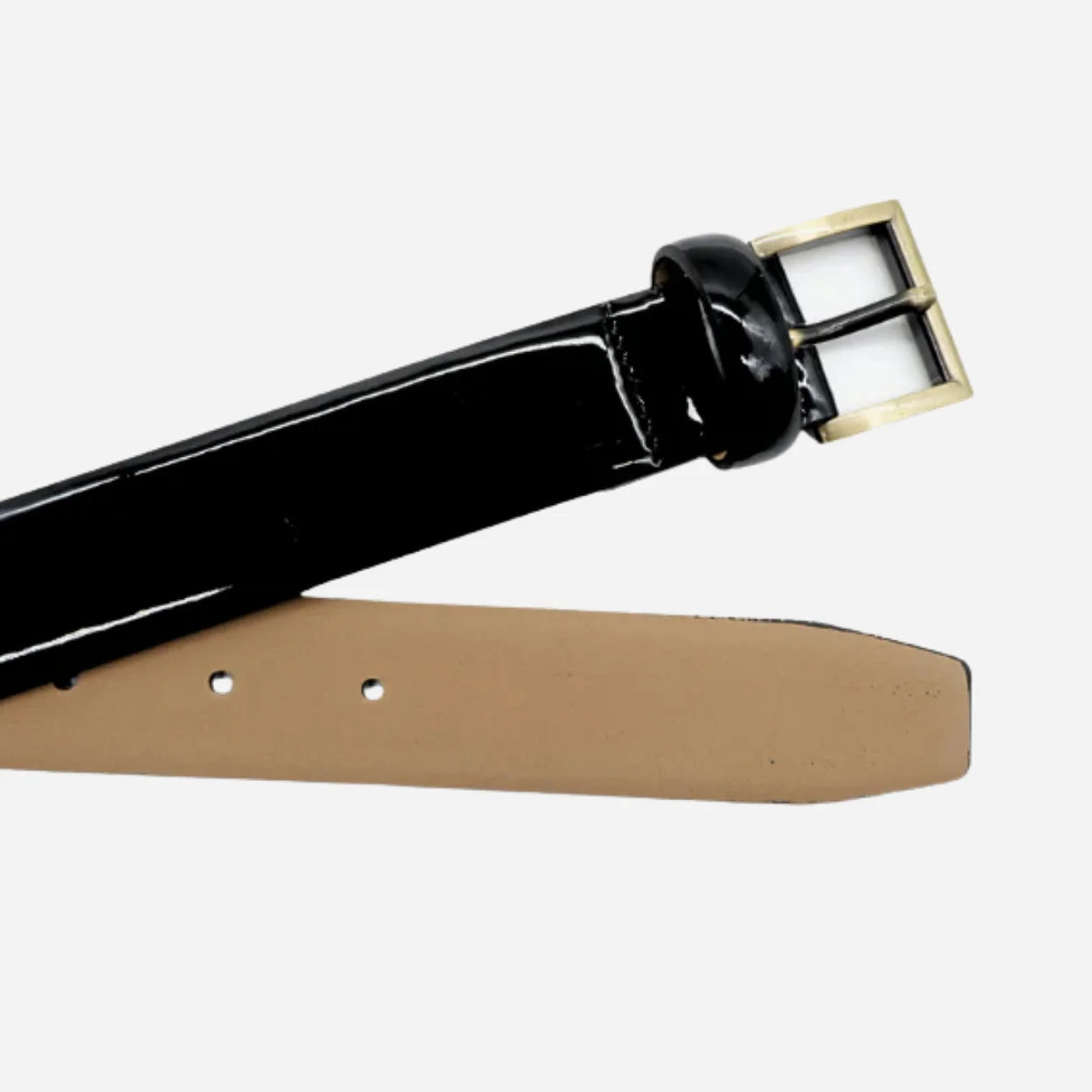 AURORA - Womens Black Genuine Leather Patent Belt with Brass Buckle