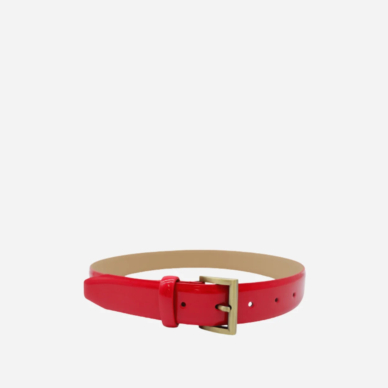 AURORA - Womens Red Leather Glossy Patent Leather Belt with Gold Buckle