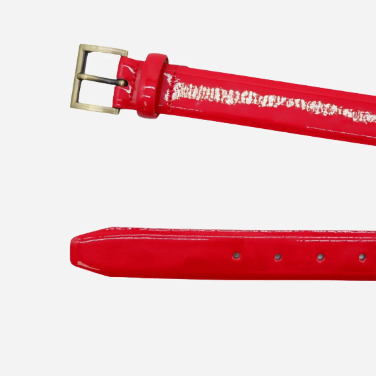 AURORA - Womens Red Leather Glossy Patent Leather Belt with Gold Buckle
